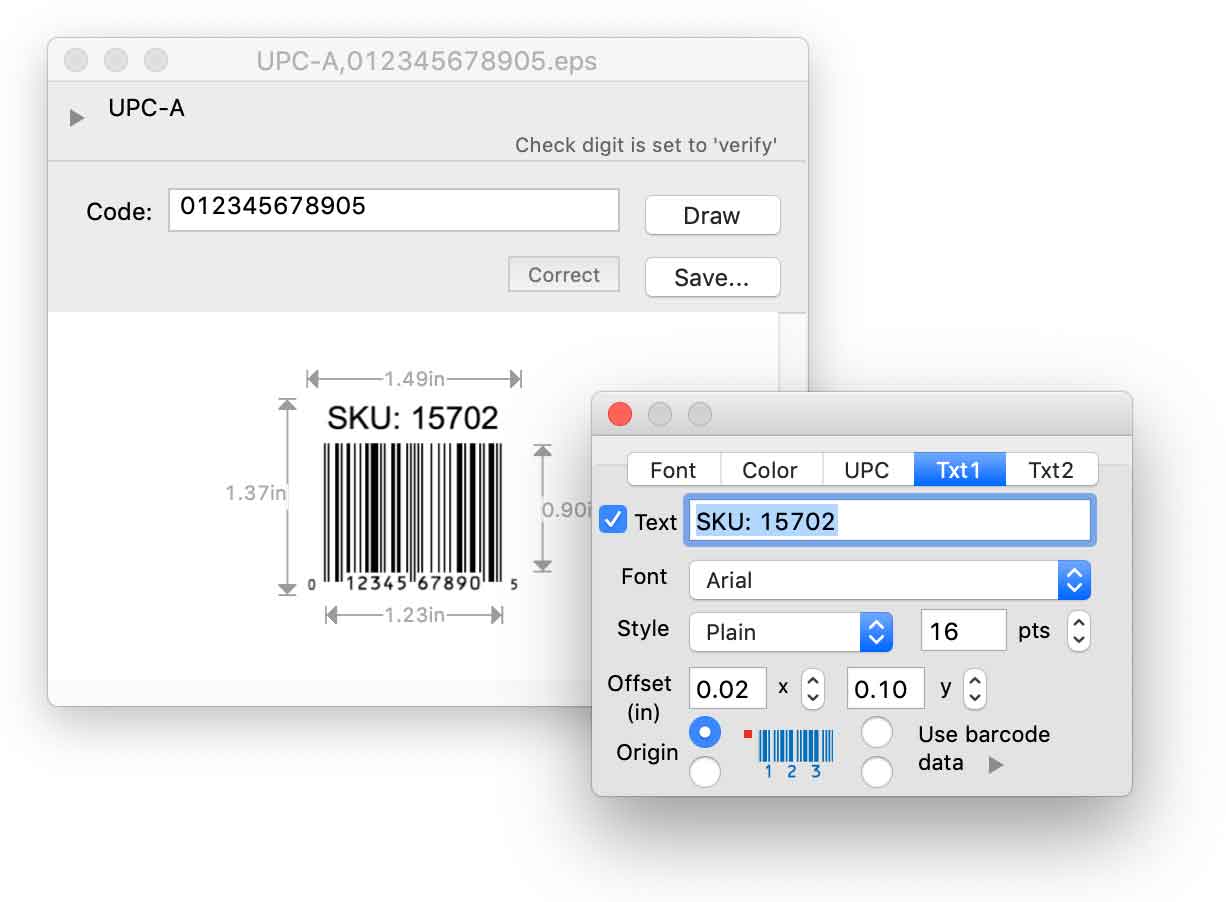 THe Extra Text Panel for text around th ebarcode.